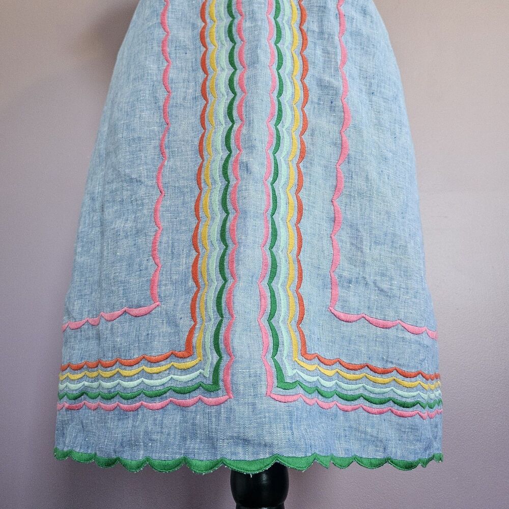 Boden 100% Linen Chambray Laura Embroidered Fiesta Folk Boho Summer Dress - Picture 7 of 13